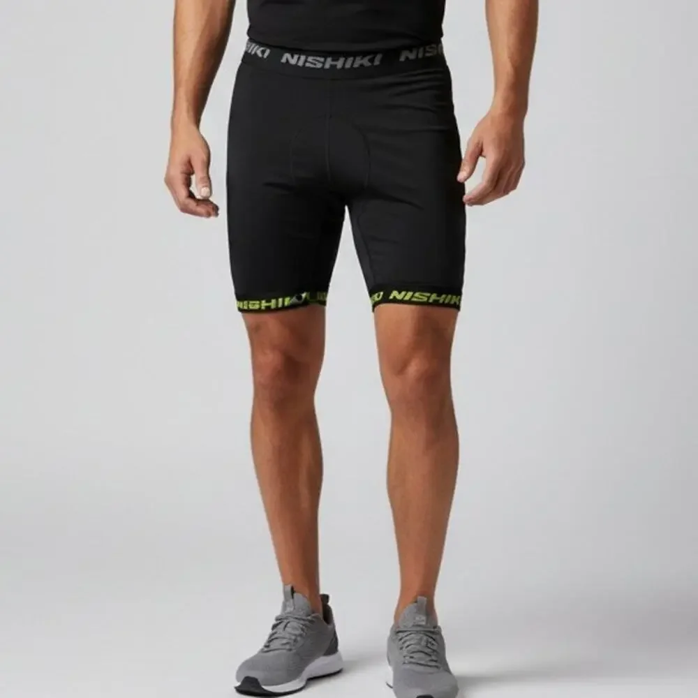 Nishiki Mens Black Cycling Pull On Shorts Size Medium Padded Athletic Stretch